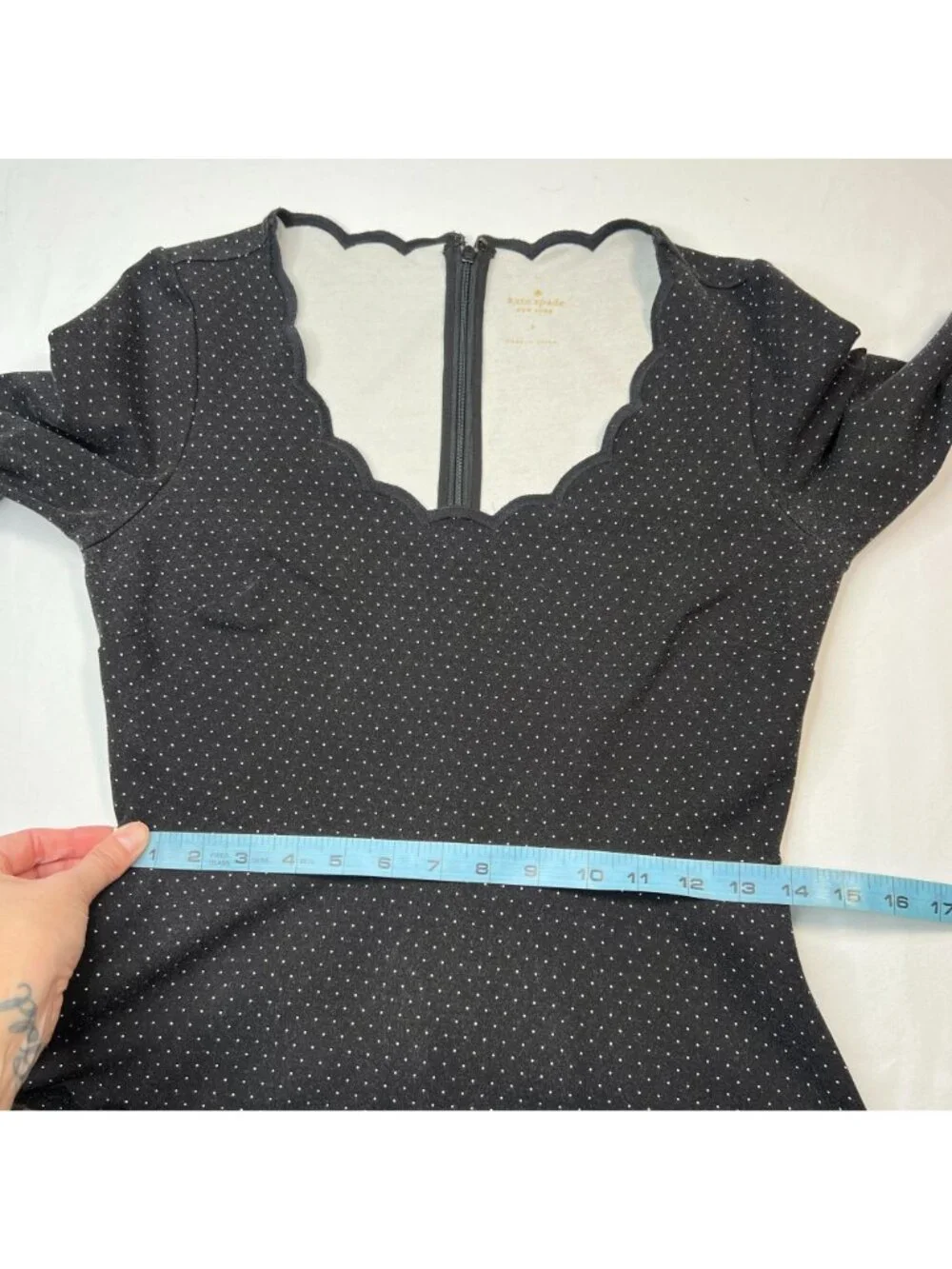 Kate Spade Polka Dot Scallop Trim Fit & Flare Dress Mini Black White 8
